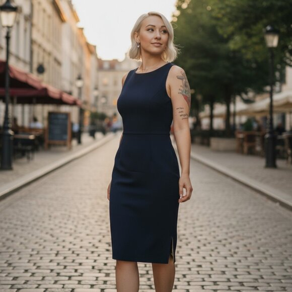 T & Company Navy Blue Sheath Dress - Picture 1 of 6